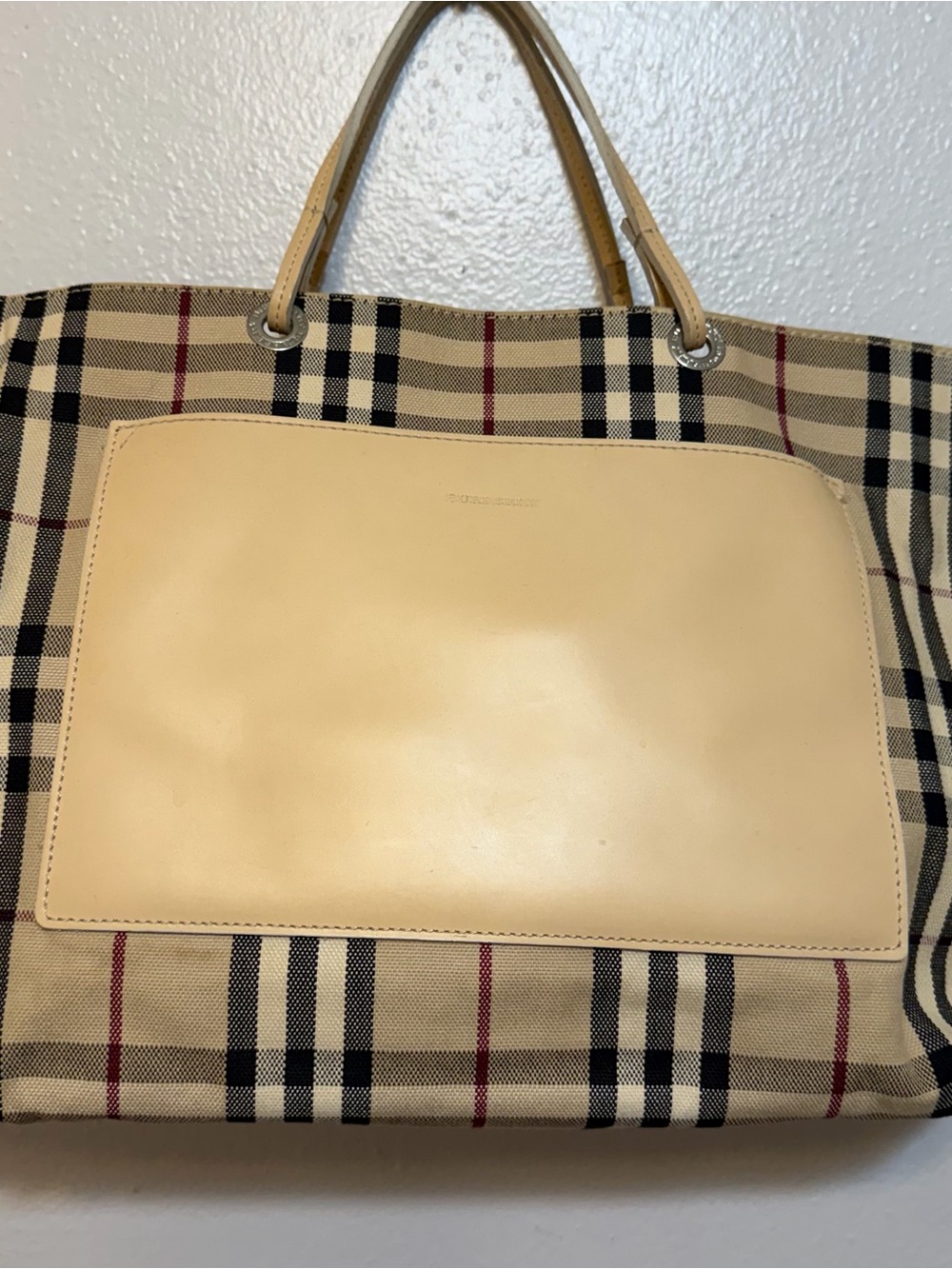 Burberry NOVA CHECK Plaid Canvas Tote with Tan Leather Trim Made in Italy - Picture 2 of 16